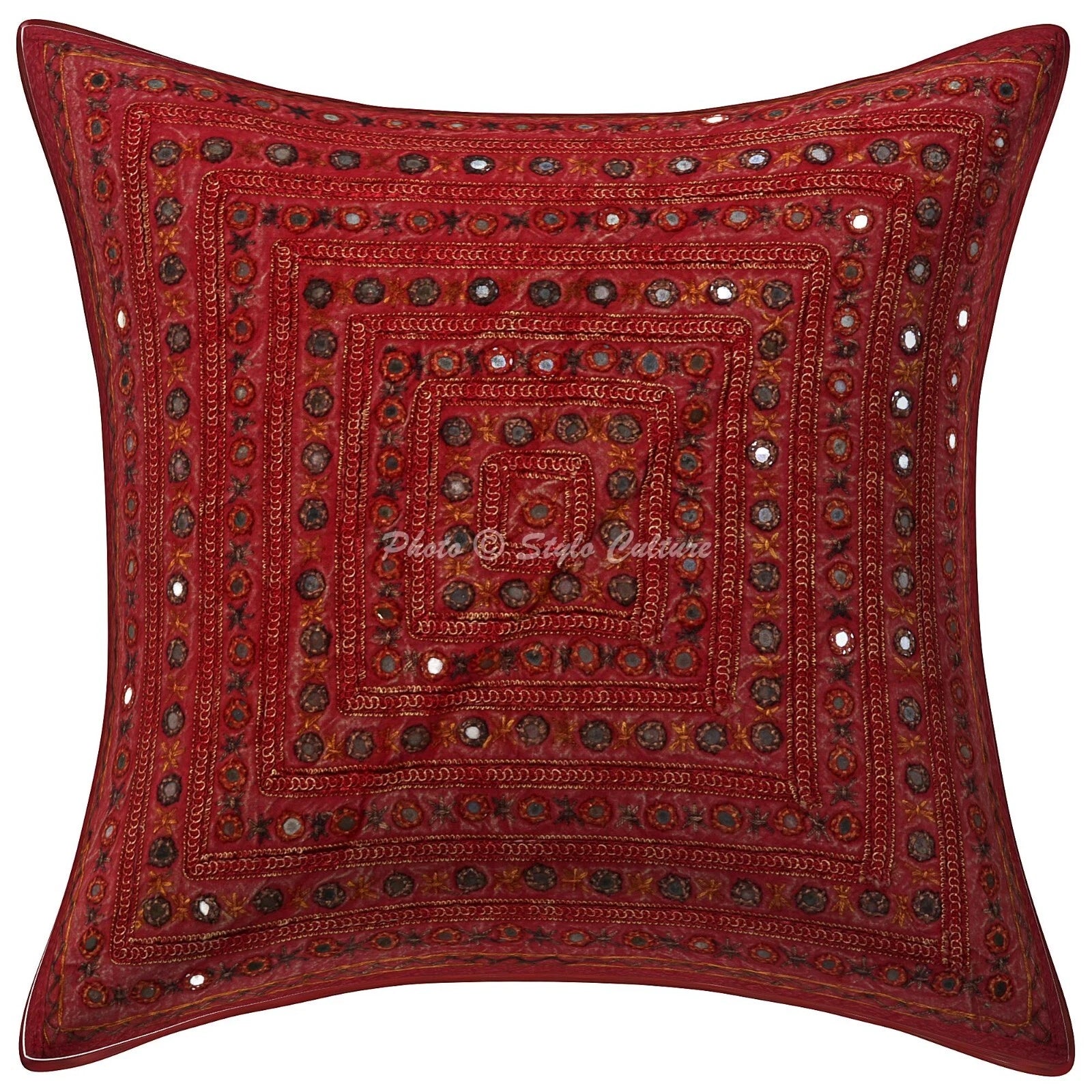 Pillow Cover Mirrored Embroidered Decor Car Sofa Cushion Case 16 x 16 in