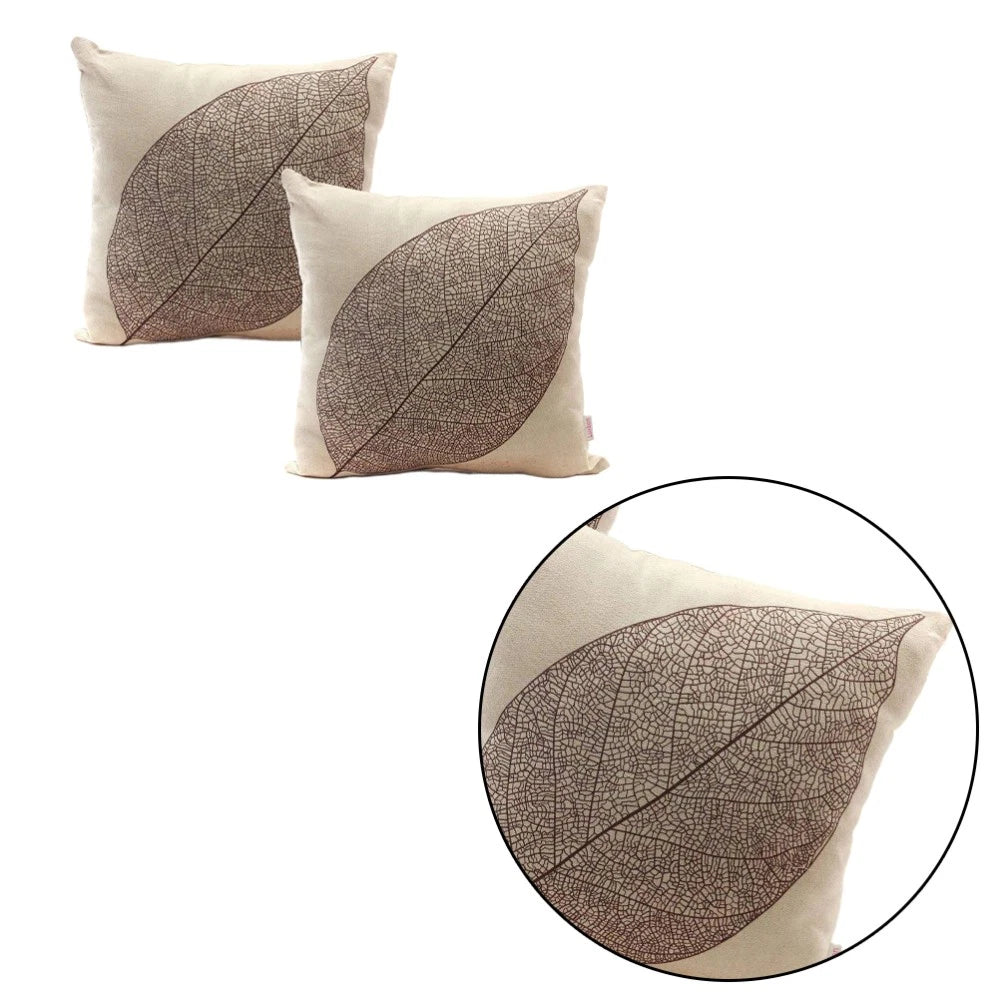 2 Pcs Leaf Pillow Cover Cushion Autumn Linen Square Sofa Pillowcase