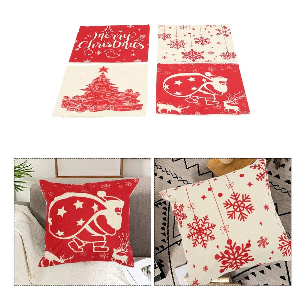 4Pcs Christmas Pillow Cover Sofa Cushion Case Zippered Pillowcase (45x45cm)