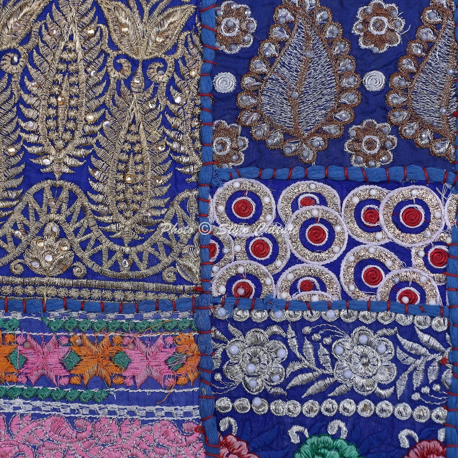 Hippie Yoga Pillow Case Indian Cushion Cover Blue Vintage Boho Meditation