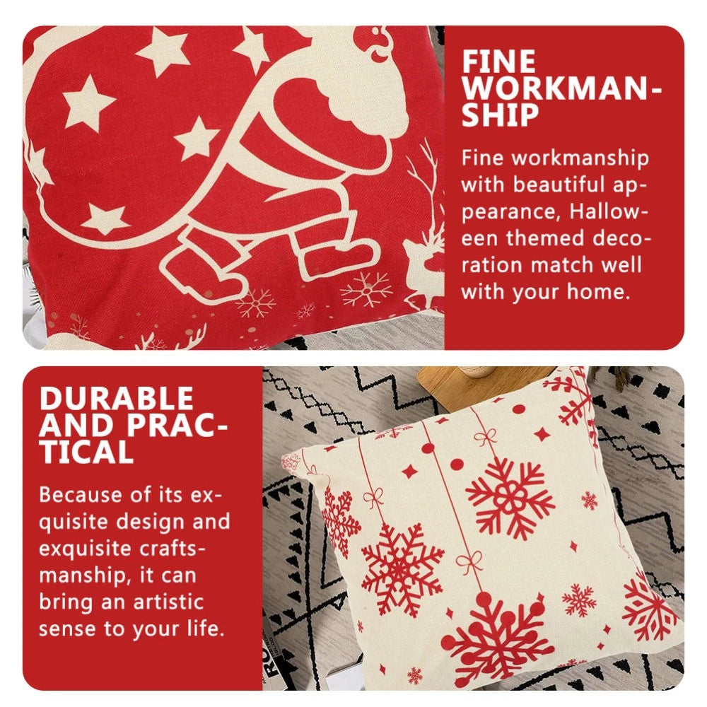 4Pcs Christmas Pillow Cover Sofa Cushion Case Zippered Pillowcase (45x45cm)