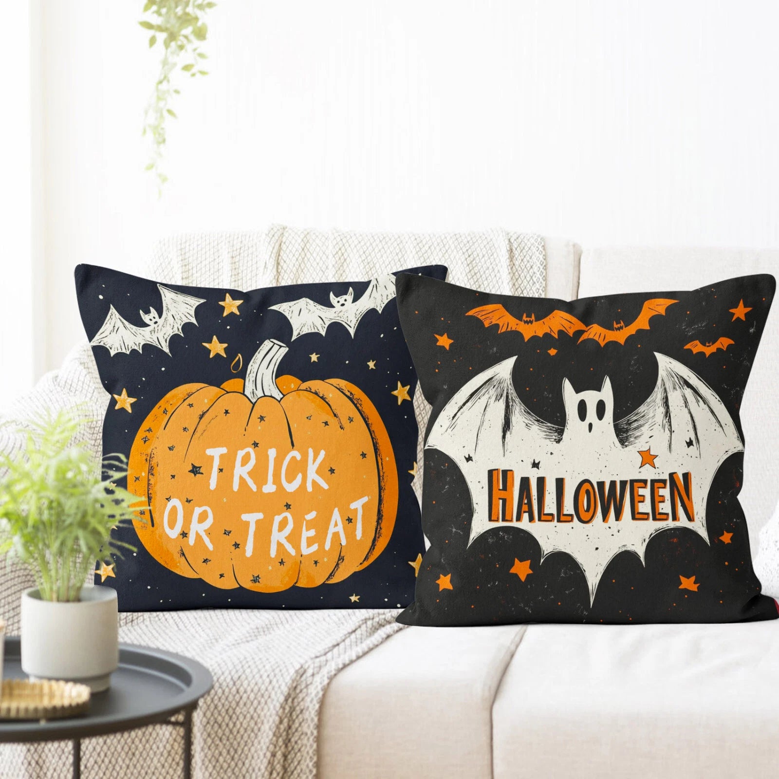 4pcs Scary Bat Black Halloween Ghost Pillow Case Cushion Cover Sofa Home Decor