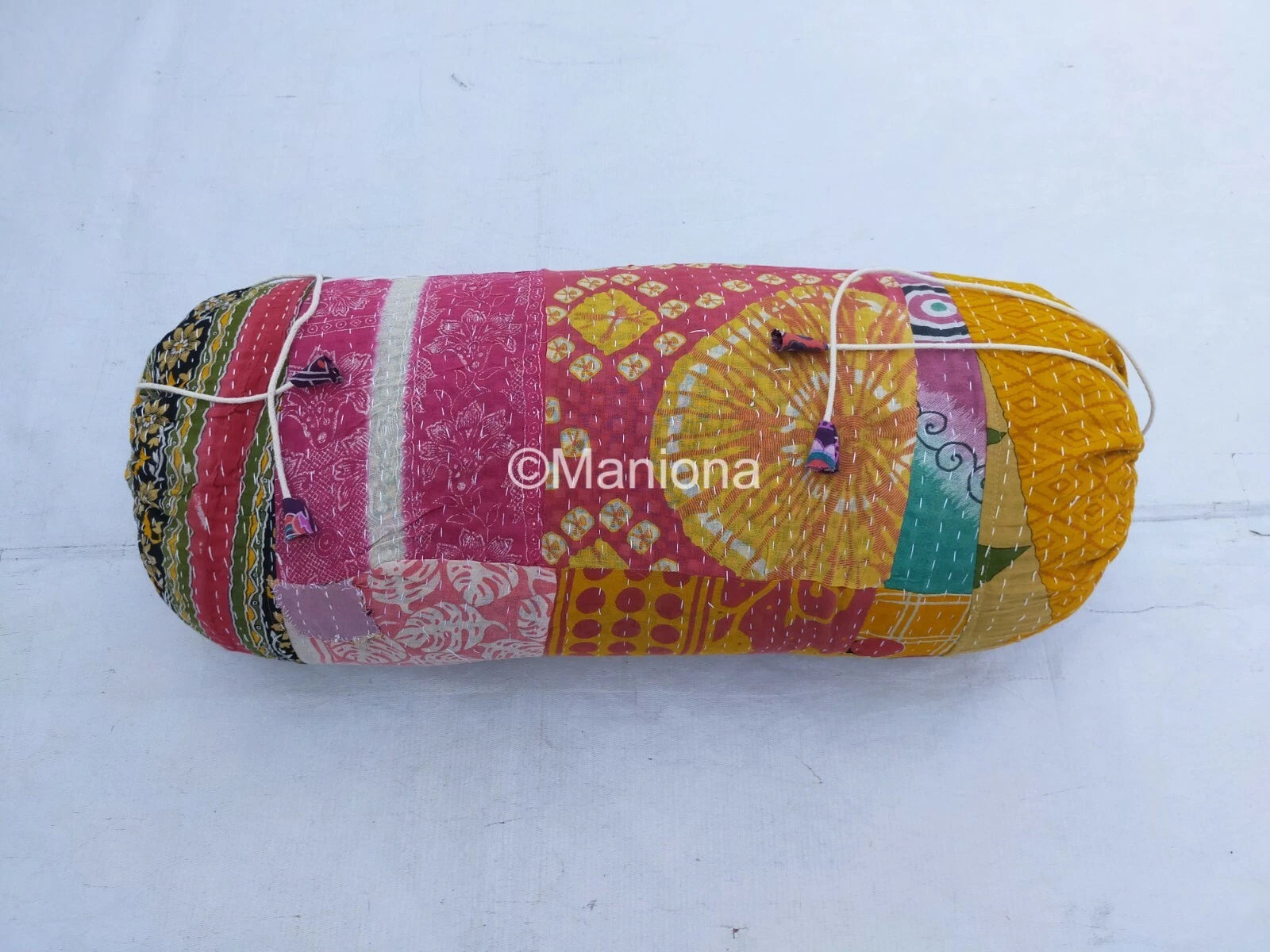 Pink Floral Kantha Style Cushion Sofa Bed Cover Tubalor Yoga Brocade Bolster