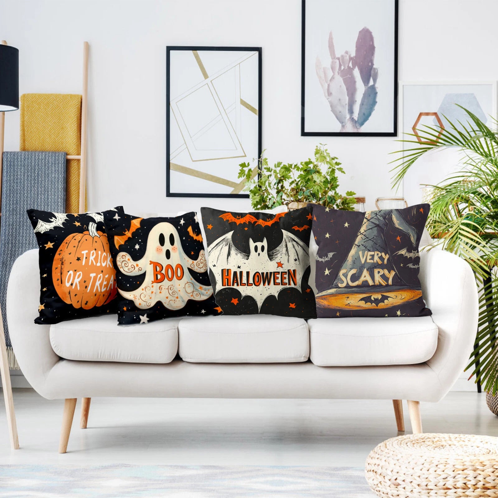 4pcs Scary Bat Black Halloween Ghost Pillow Case Cushion Cover Sofa Home Decor