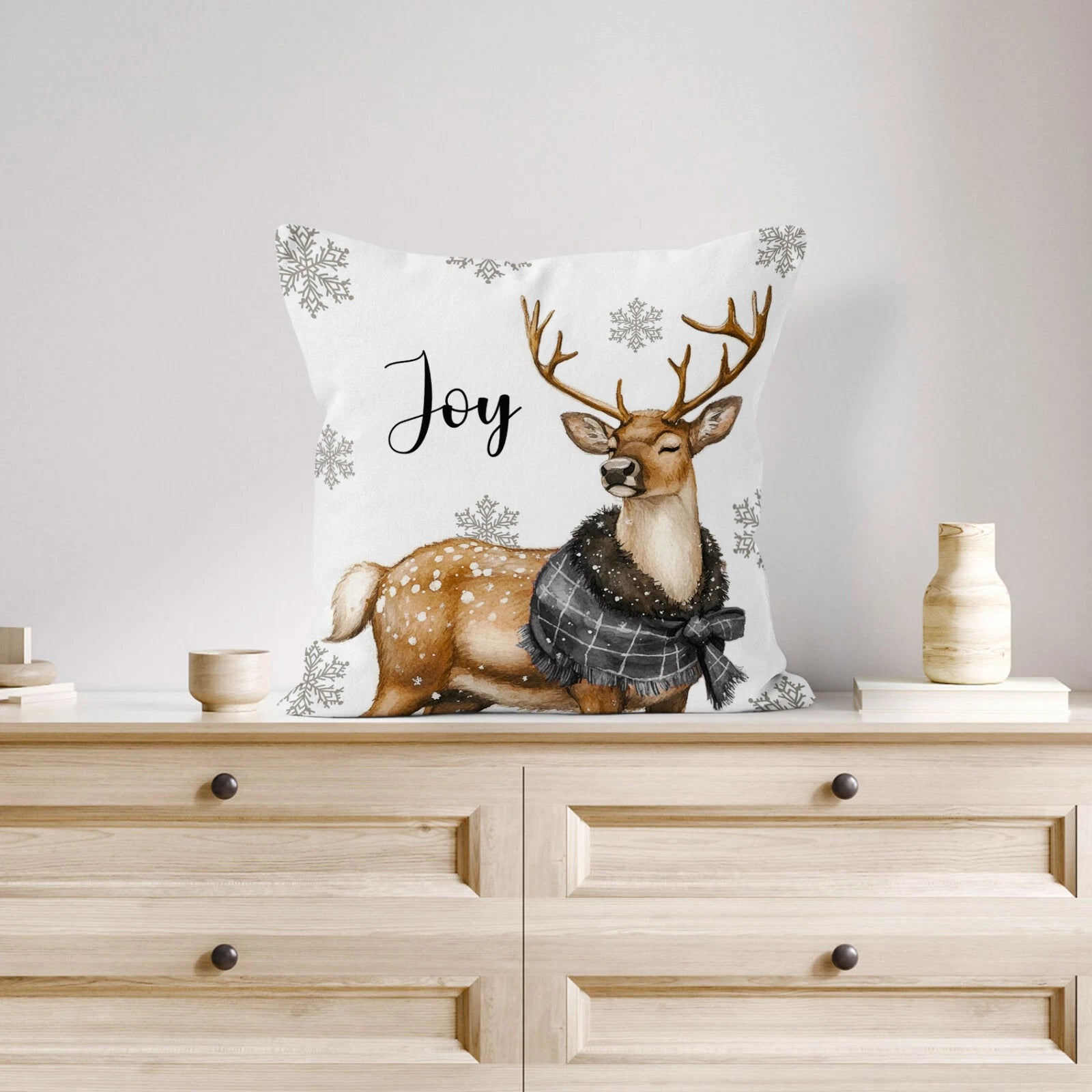 4pcs Grey Plaid Funny Christmas Deer Pillow Case Cushion Cover Sofa Home Decor