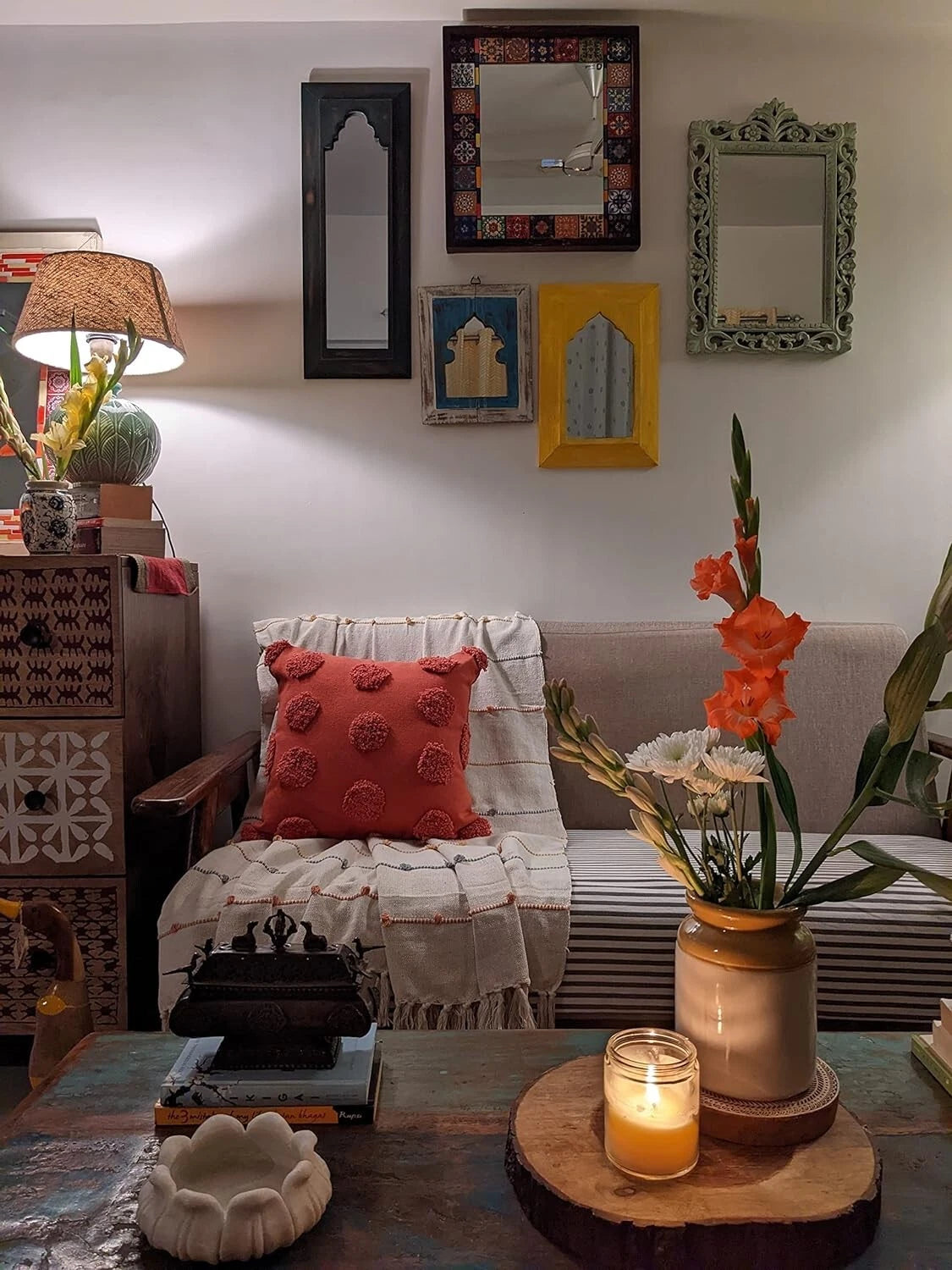 Tufted Dots Cotton Cushion Cover For Sofa, Living Room Or Bed 18x18 inch, Coral