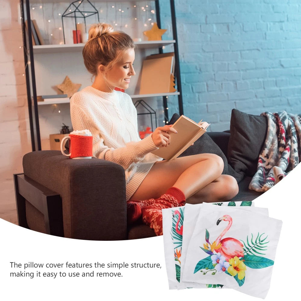 4pcs Flamingo Pillow Covers Square Throw Pillowcase Bed Sofa Cushion Cover