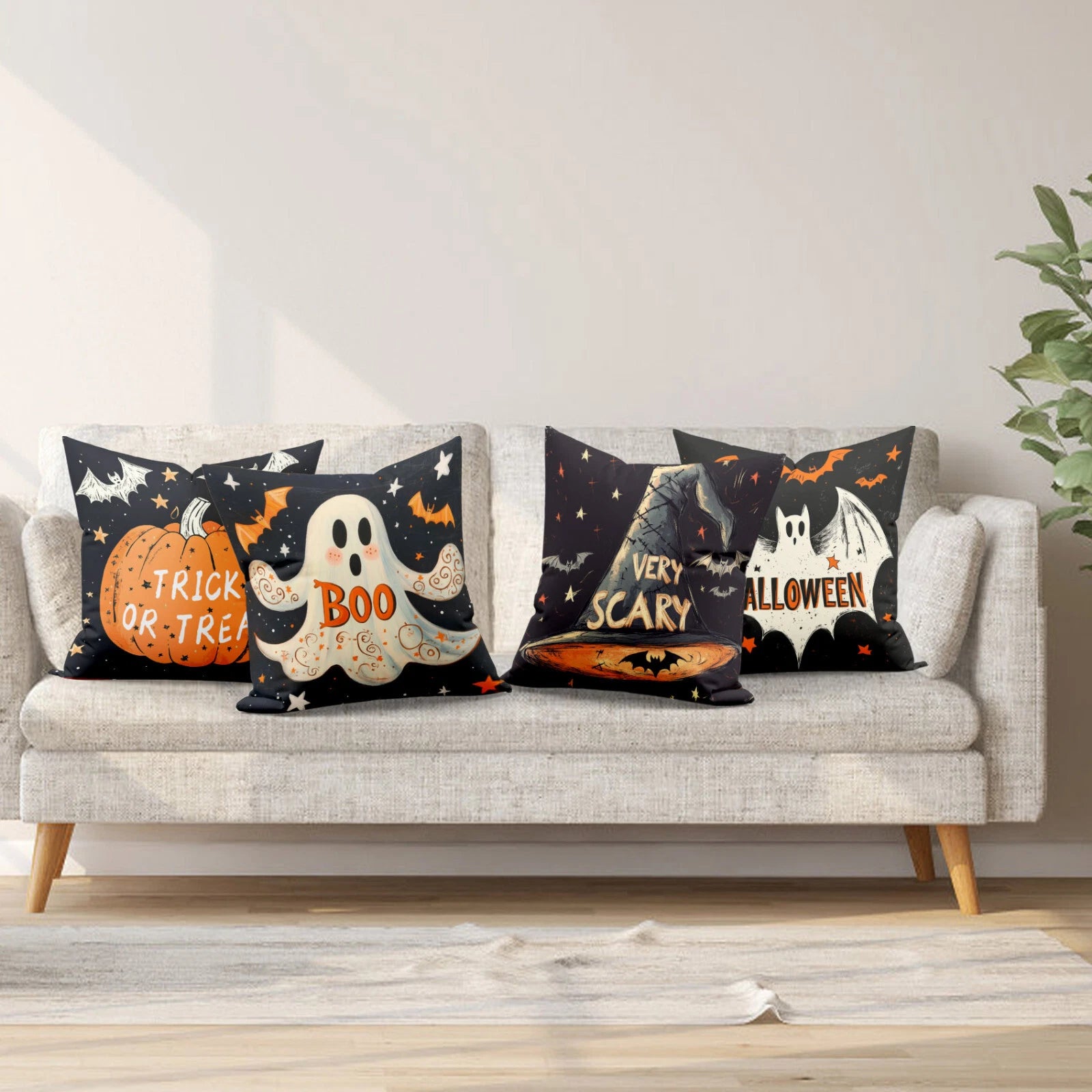 4pcs Scary Bat Black Halloween Ghost Pillow Case Cushion Cover Sofa Home Decor