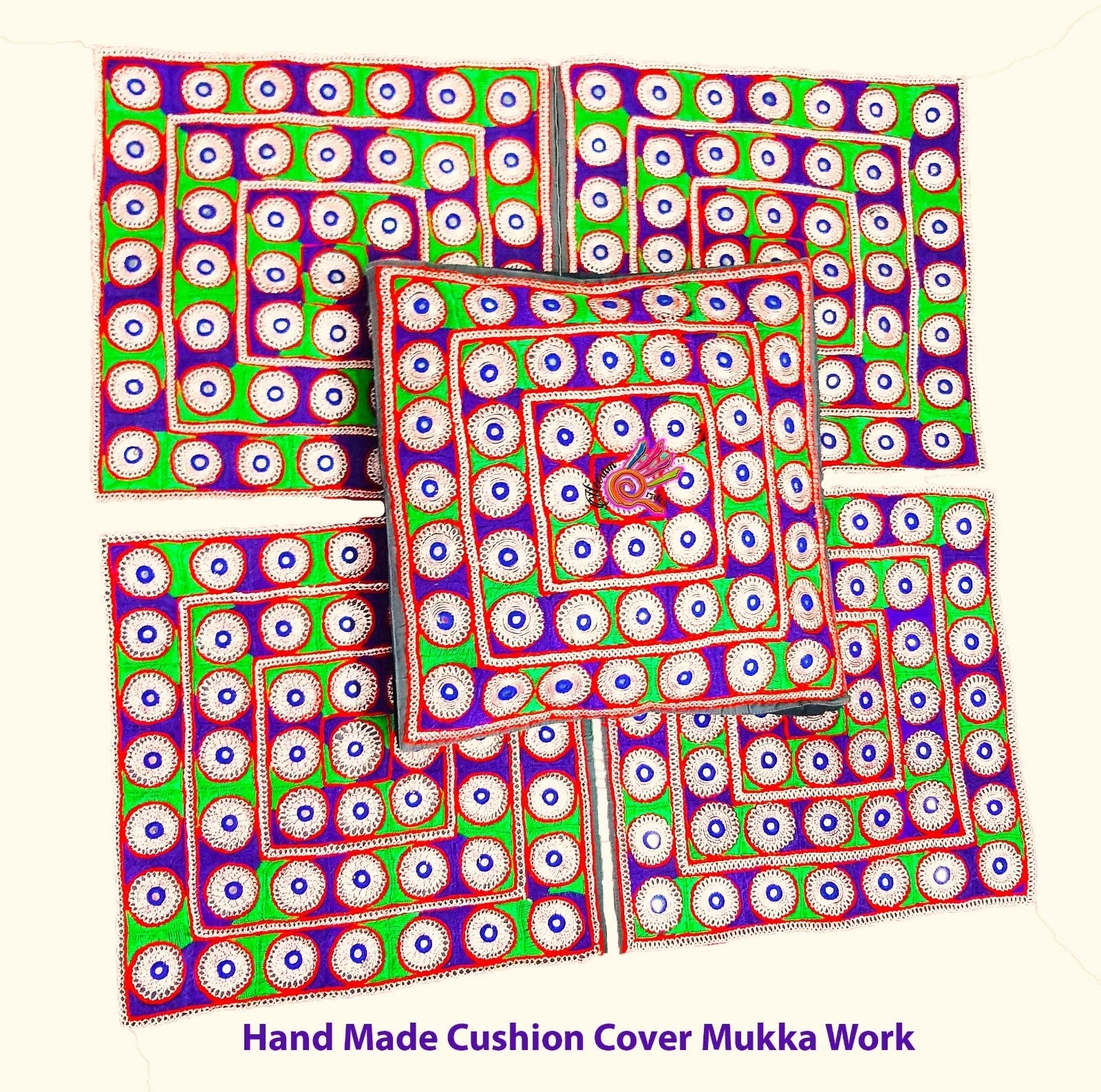 Sindhi art Mukka Work embroidered handmade sofa bed cushion cover pillow case