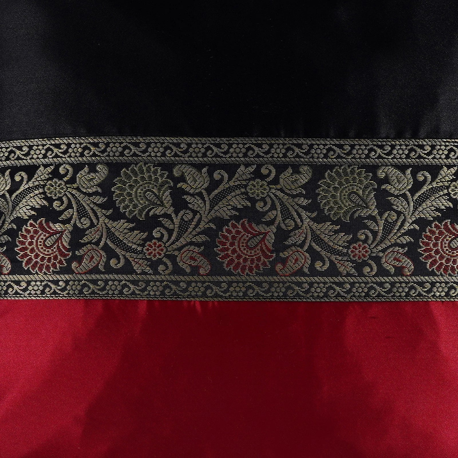 2 pcs Silk Cushion Cover Black & Red Decorative Throw Pillow for Living Room