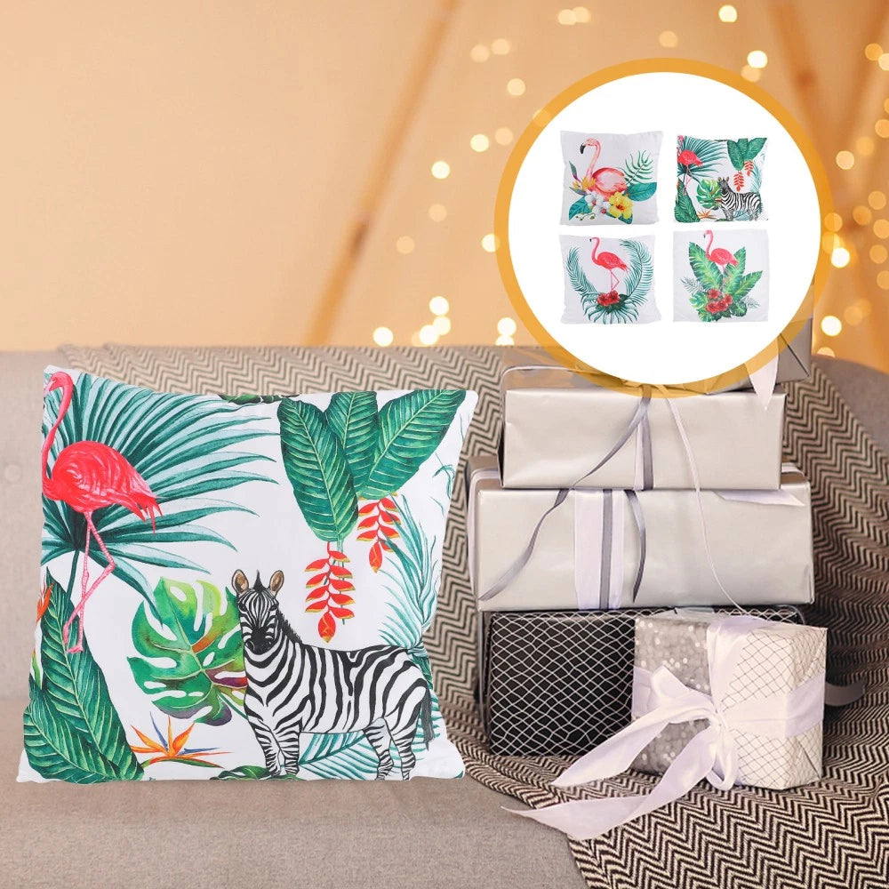 4pcs Flamingo Pillow Covers Square Throw Pillowcase Bed Sofa Cushion Cover