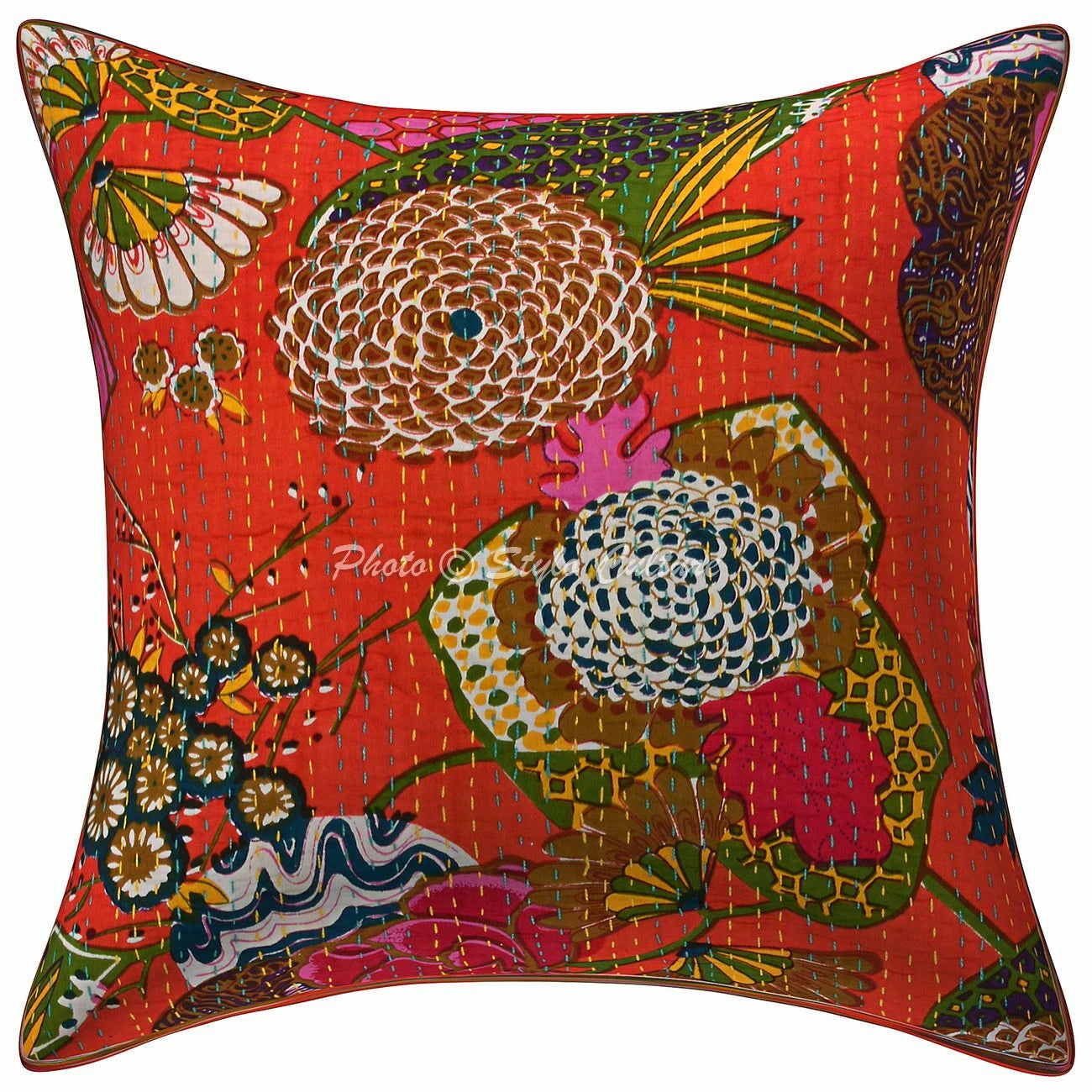 Handmade Kantha Sofa Cushion Cover Indian Kantha Pillow Case Decor 16" Throw