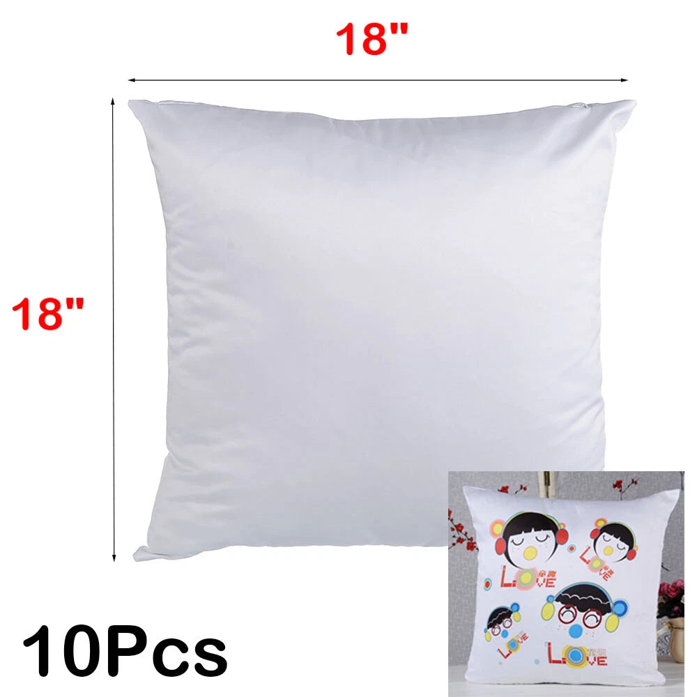 10Pcs 18" White Sublimation Blank Pillow Case Home Sofa Car Decor Cushion Cover
