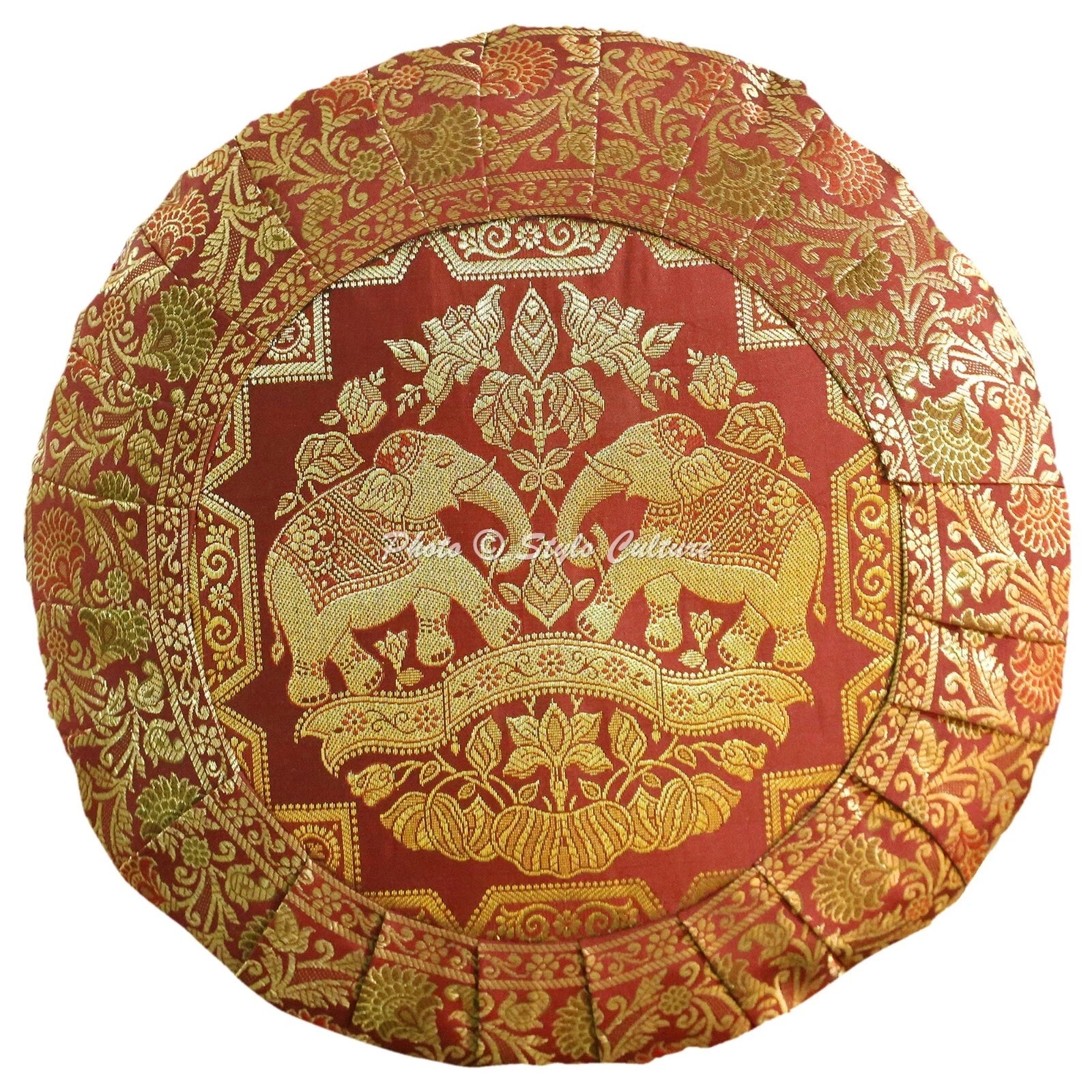 Hippie Yoga Pillow Case Cushion Cover Red Brocade Jacquard Boho Meditation