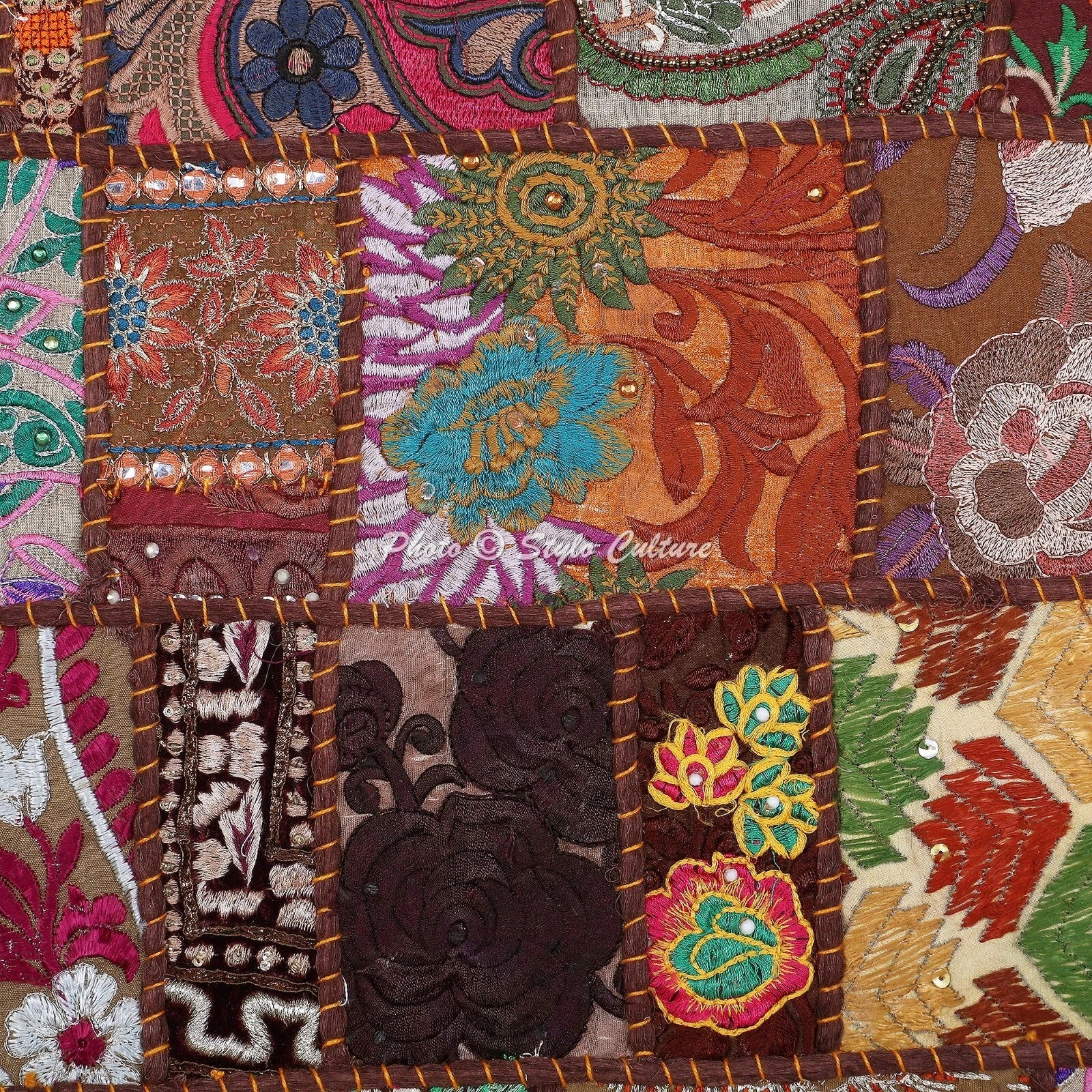 Ethnic Cushion Cover Patchwork Vintage 16 x 16 in Hippie Sofa Car Pillow Case