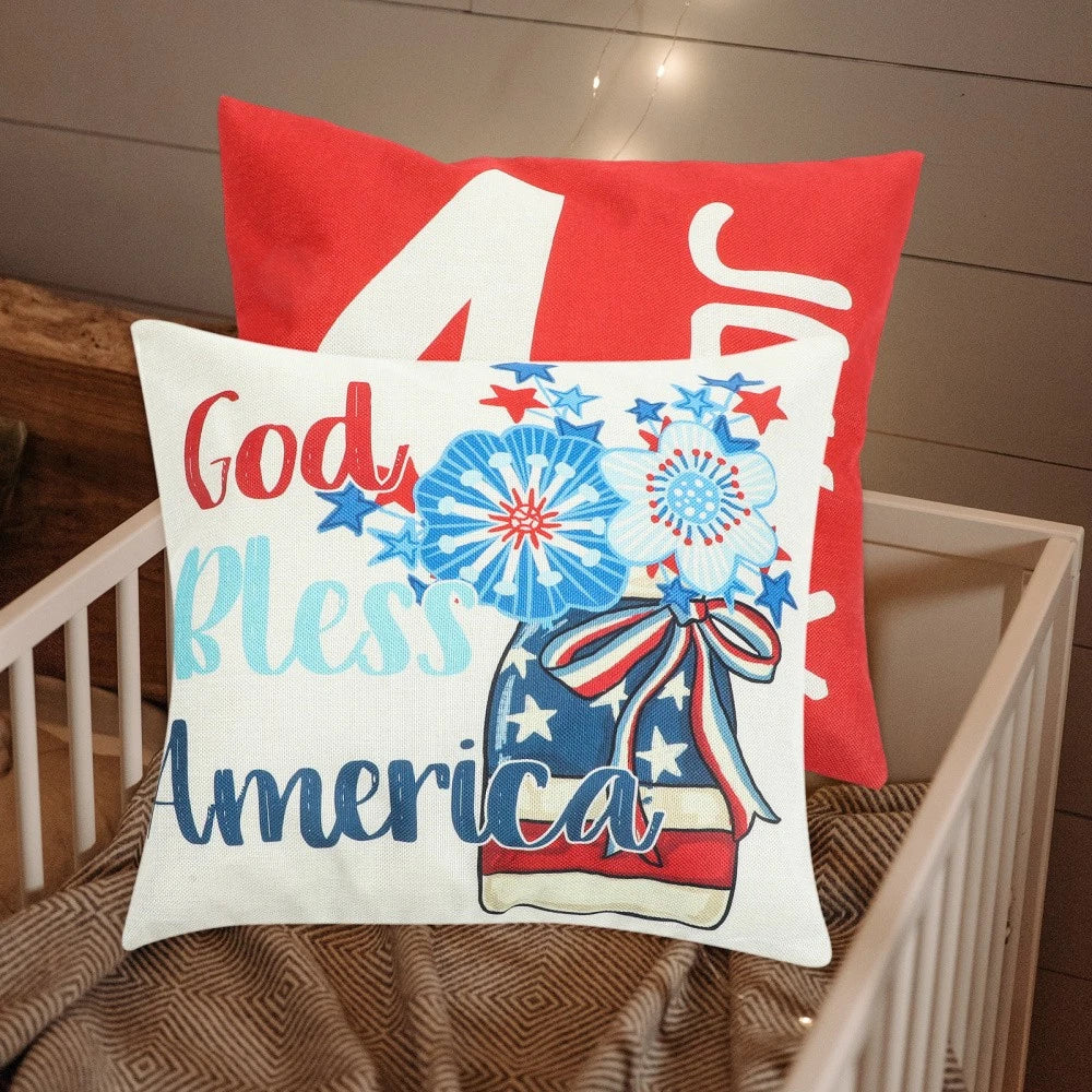 4 Pcs Decorative Pillow Cover Modern Cushion Independence Day Case Covers