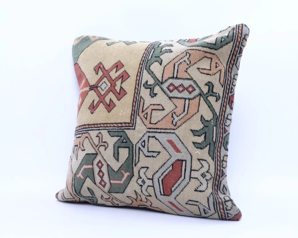 Hand Woven Kilim Rug Pillow Case 18" Vintage Handmade Jute Throw Cushion Cover