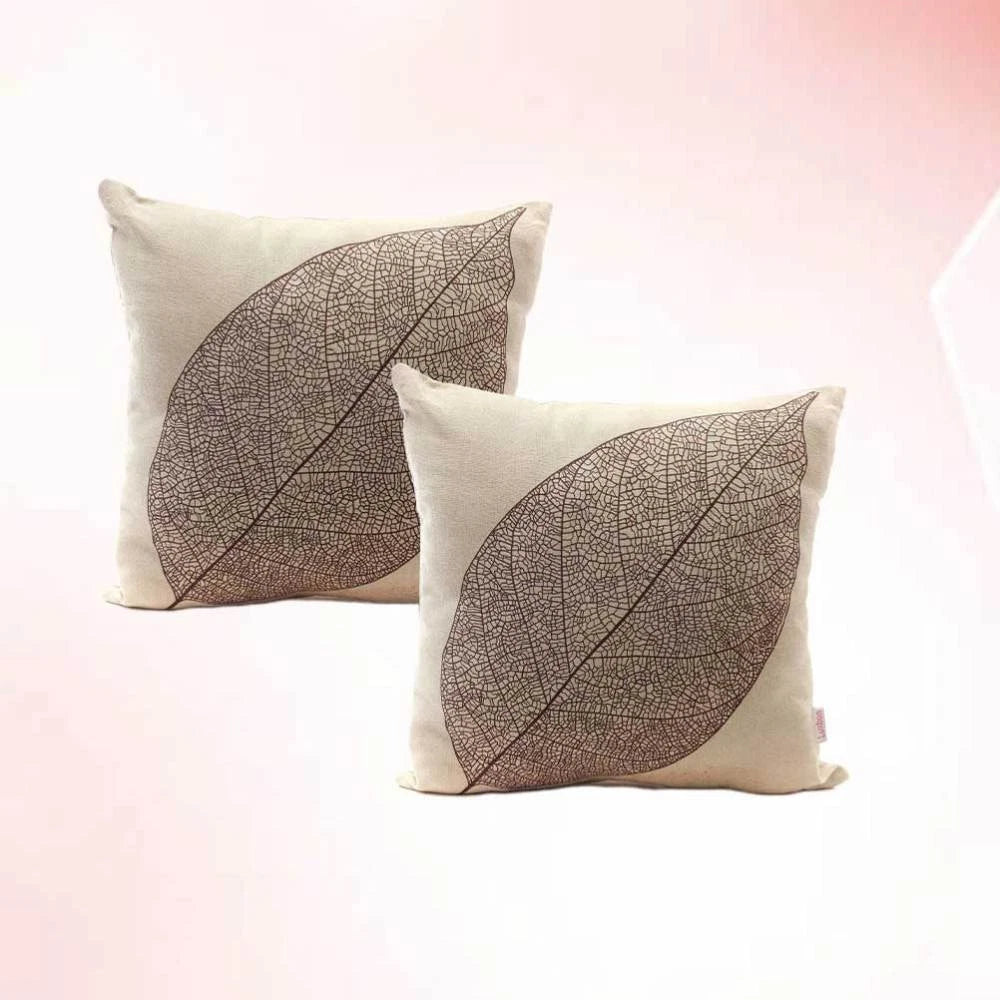 2 Pcs Leaf Pillow Cover Cushion Autumn Linen Square Sofa Pillowcase