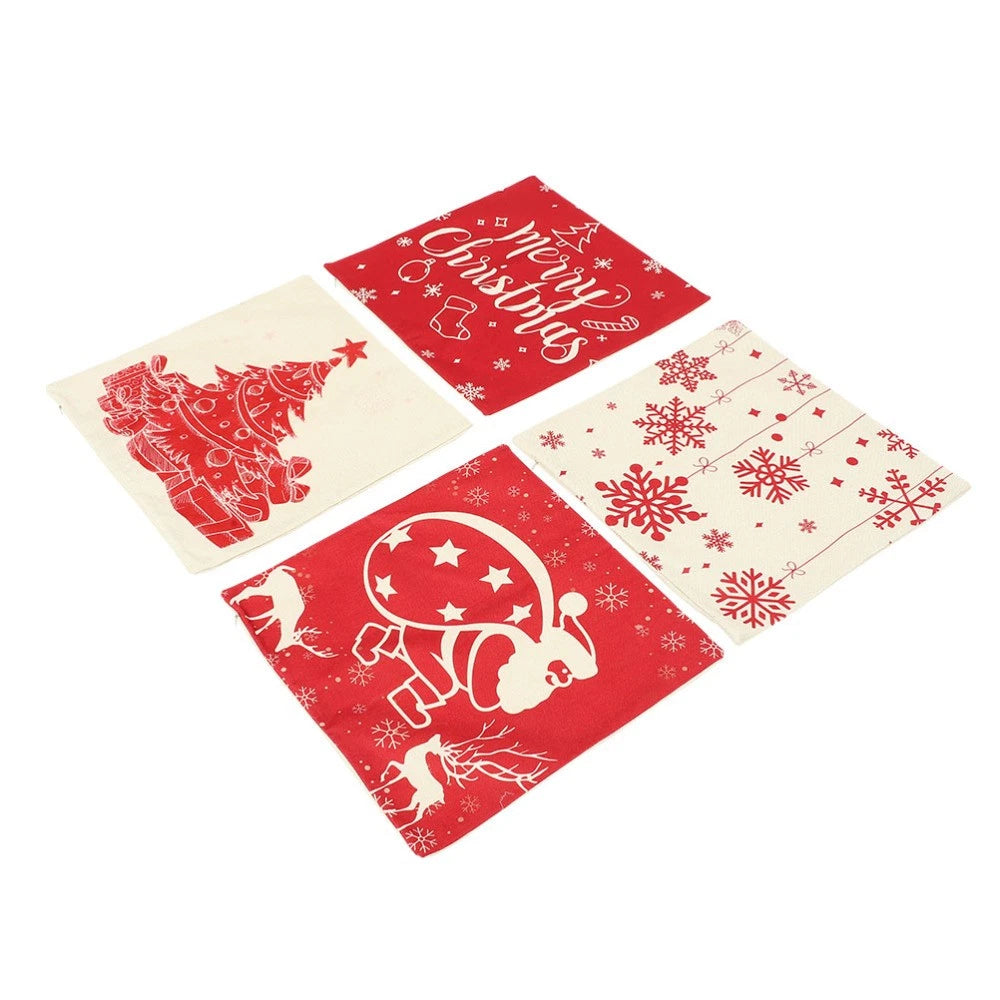 4Pcs Christmas Pillow Cover Sofa Cushion Case Zippered Pillowcase (45x45cm)