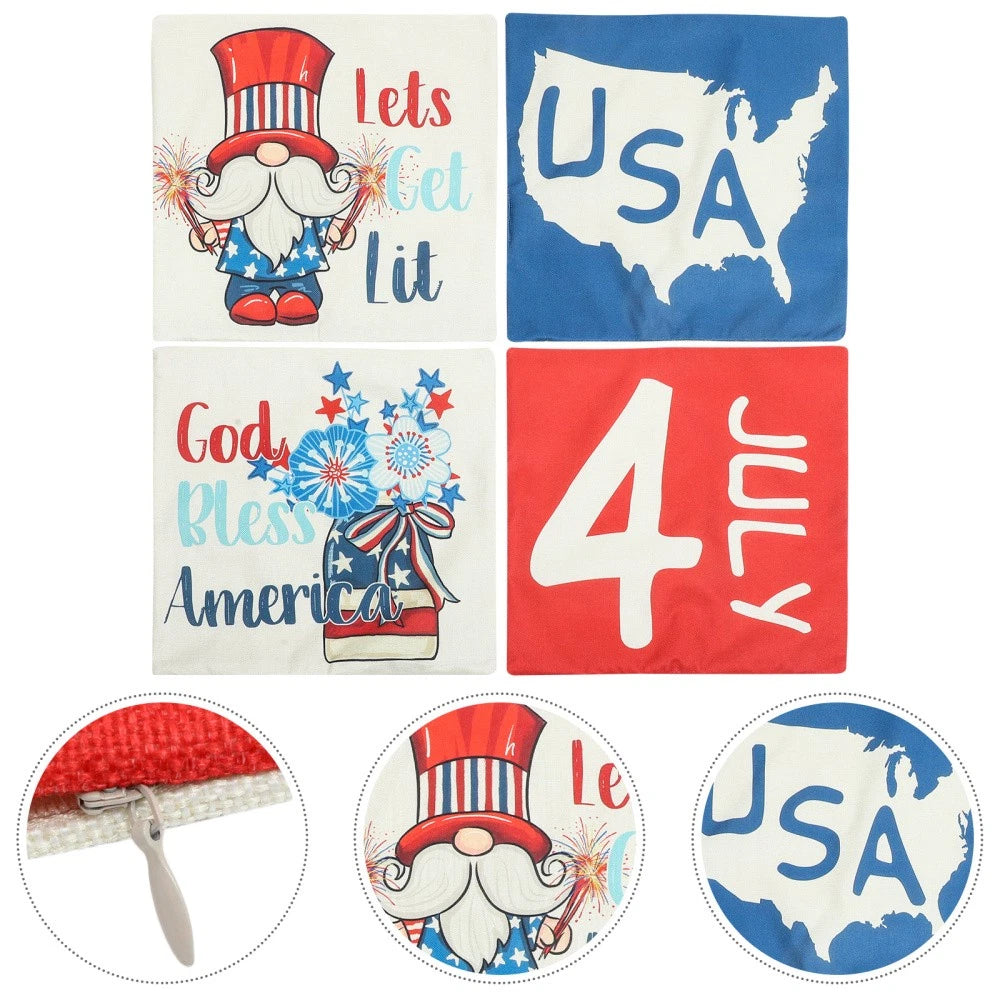 4 Pcs Decorative Pillow Cover Modern Cushion Independence Day Case Covers