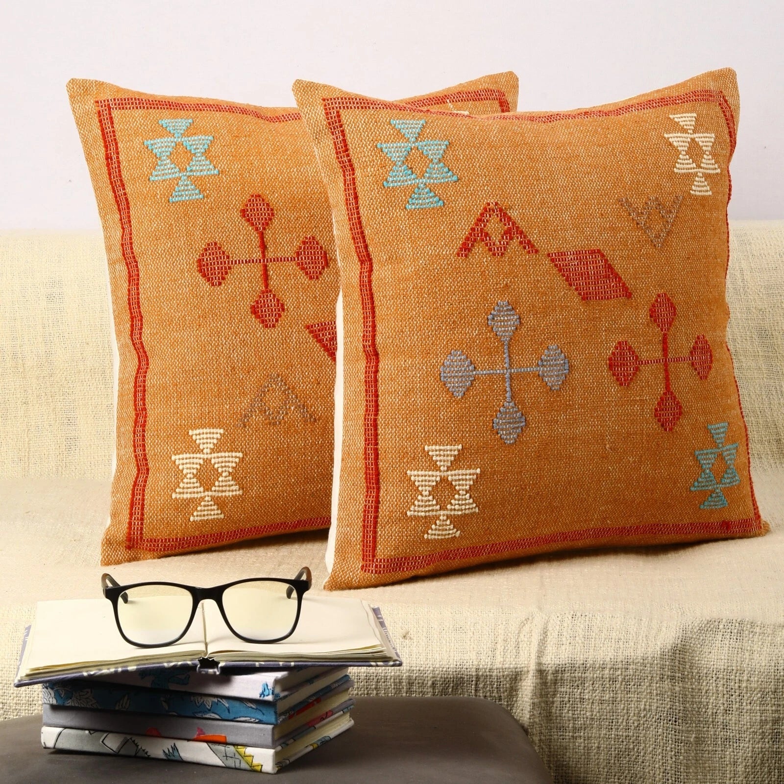 Set of 2 Sabra pillow cover geometric pattern Handwoven for living room decor