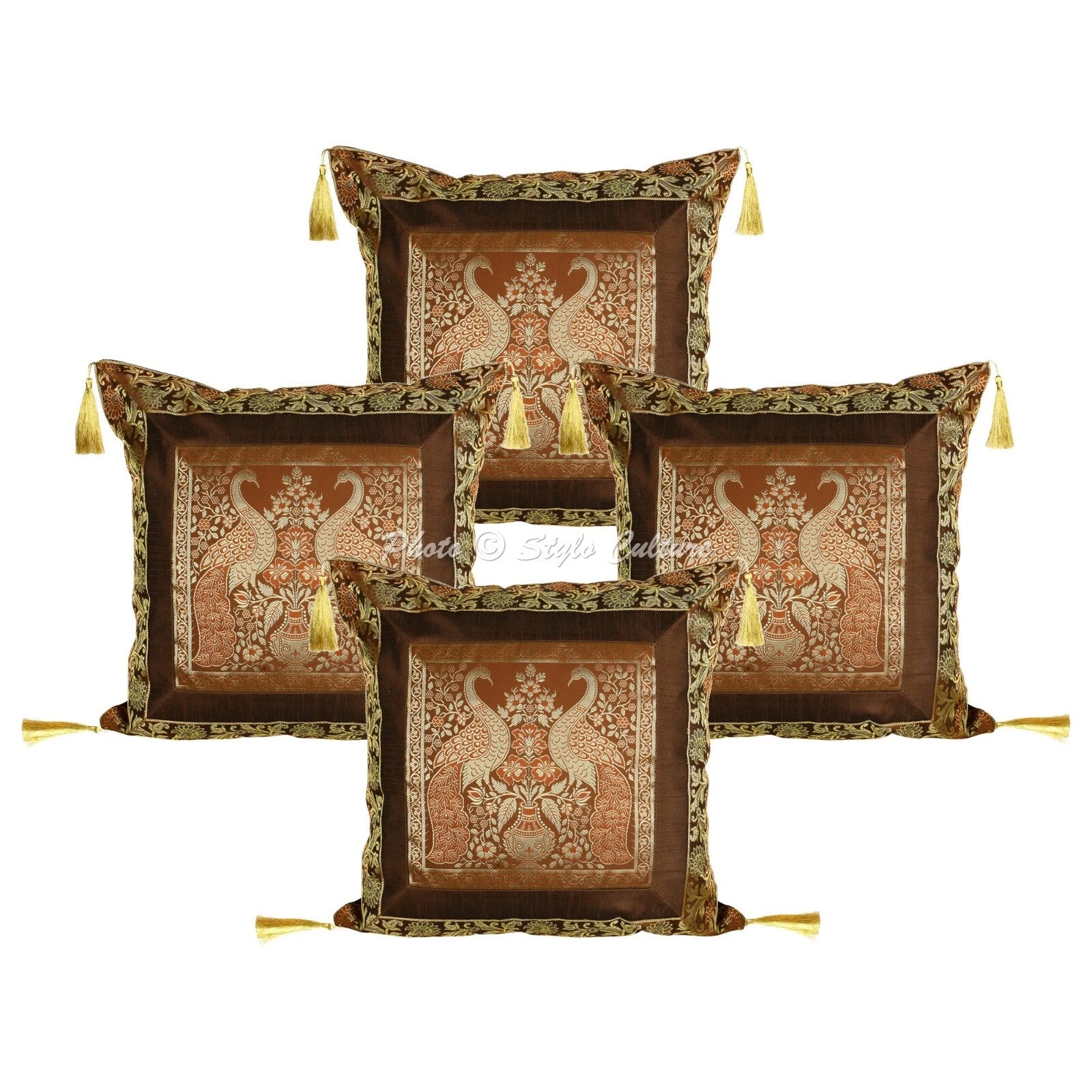 Cushion Cover Peacock Brocade Jacquard 18 x 18 in Hippie Sofa Car Pillow Case