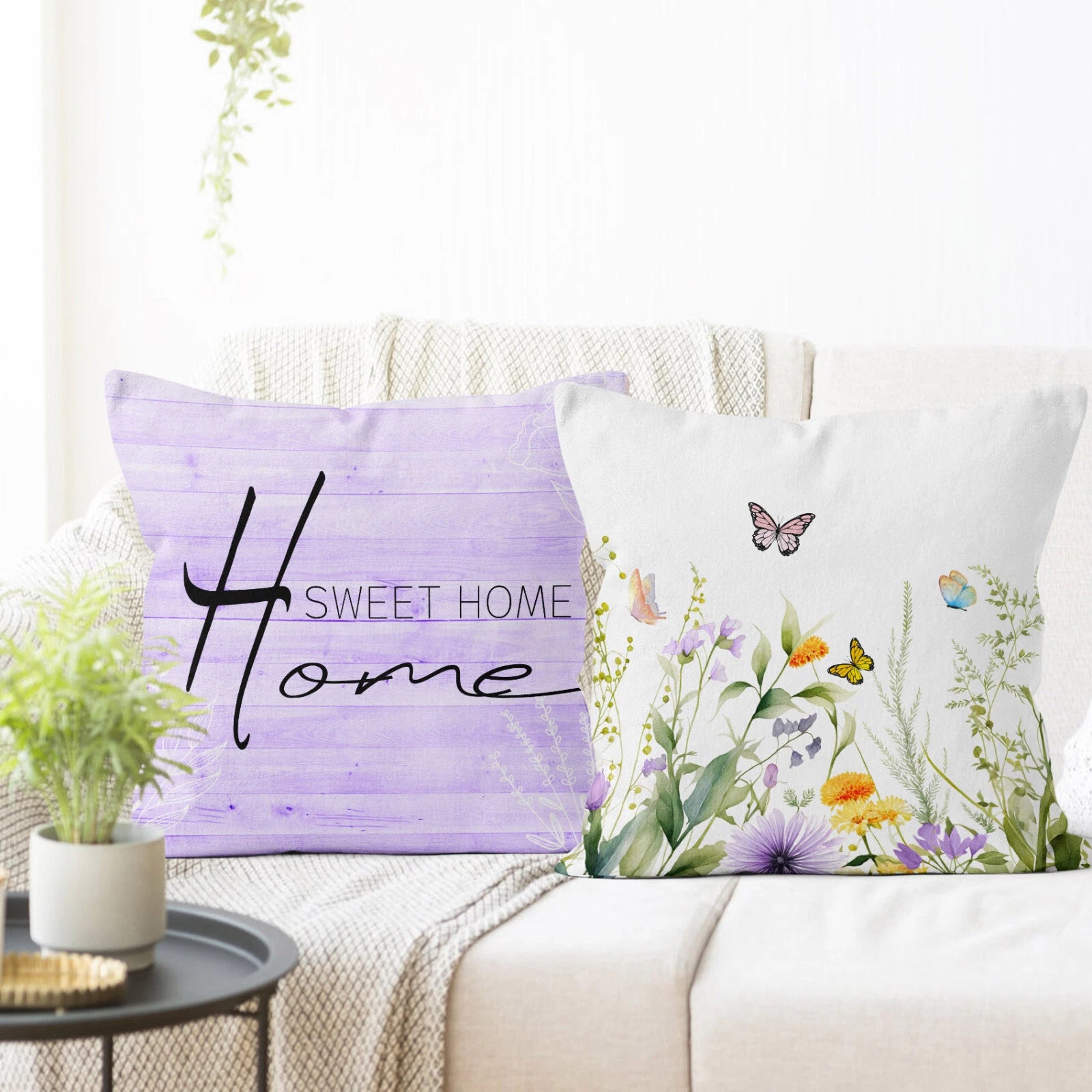 4pcs Cute Bird Plant Purple Floral Pillow Case Cushion Cover Sofa Home Decor