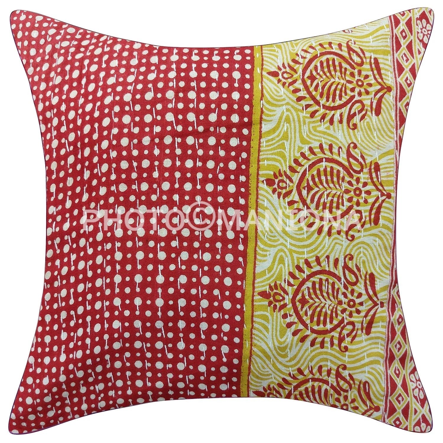 Indian quilted Throw Pillow Cover Handmade kantha Pillow Cover Case SOFA/Bed 2 p