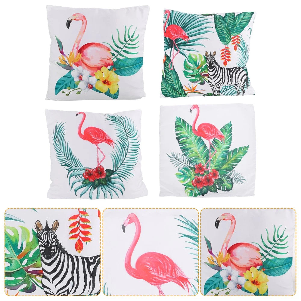 4pcs Flamingo Pillow Covers Square Throw Pillowcase Bed Sofa Cushion Cover