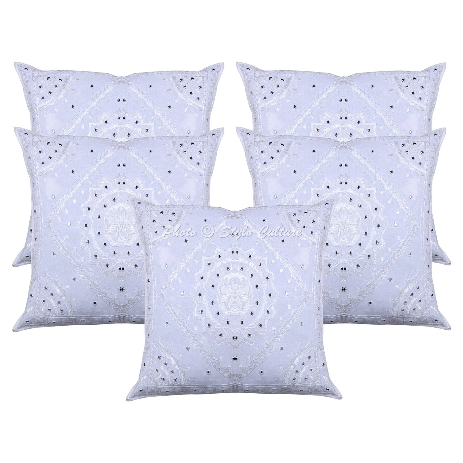 Pillow Cover Handcrafted Boho Embroidered Decor Car Sofa Cushion Case 24 x 24 in