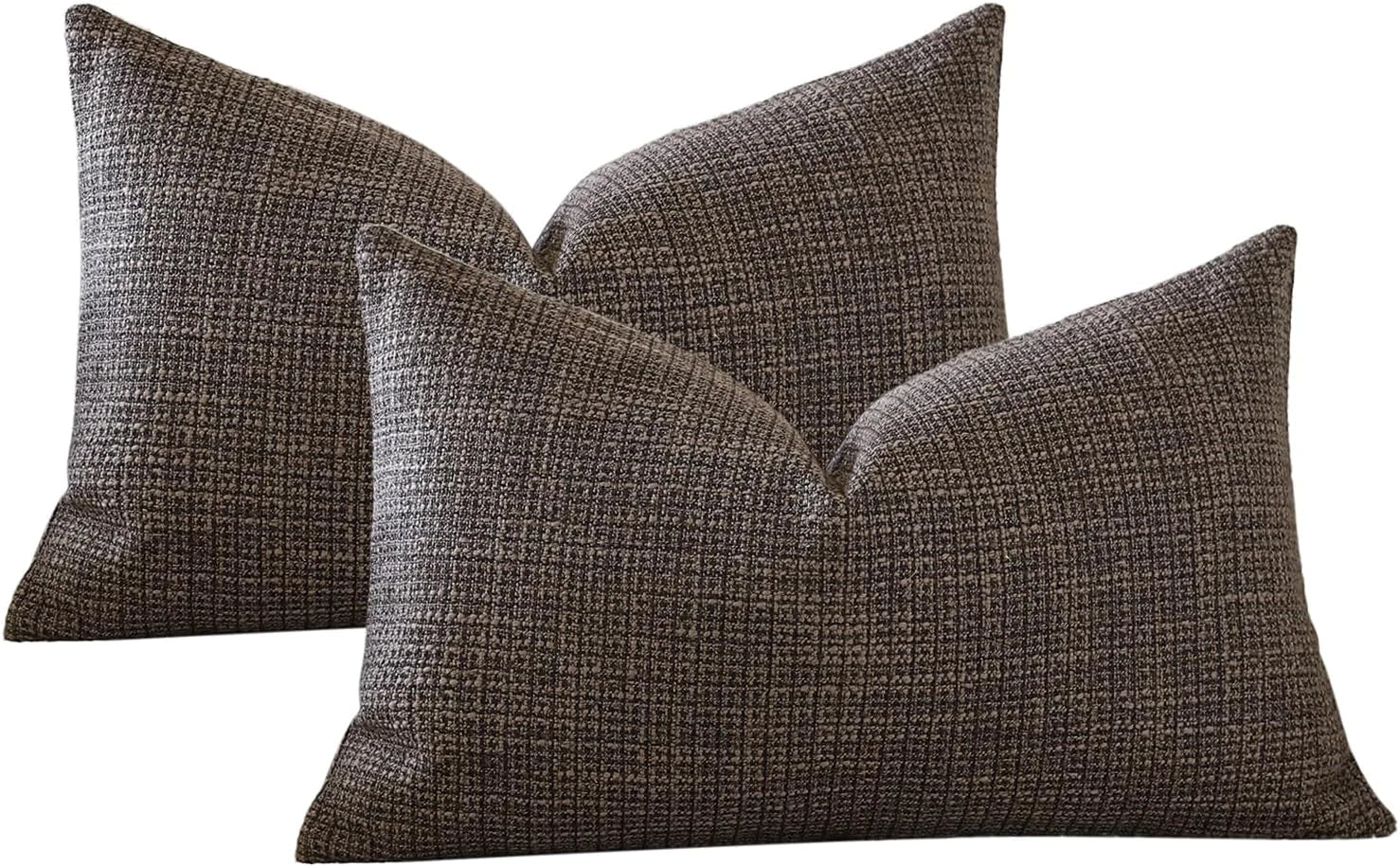 Pack of 2 Throw Pillow Covers 12X20 Inch Linen Dark Brown Pillowcases Farmhouse