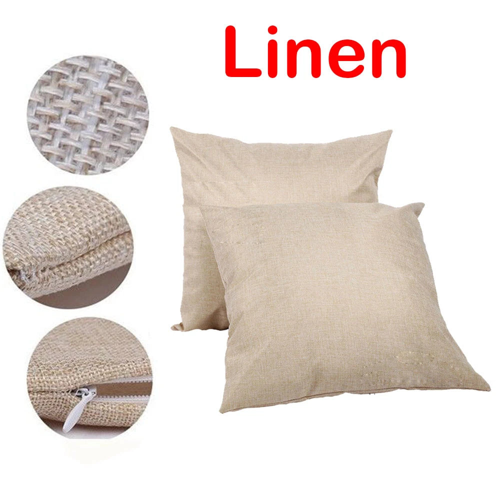 4Pcs 18" Linen Sublimation Blank Pillow Case Throw Cushion Cover Home Sofa Decor