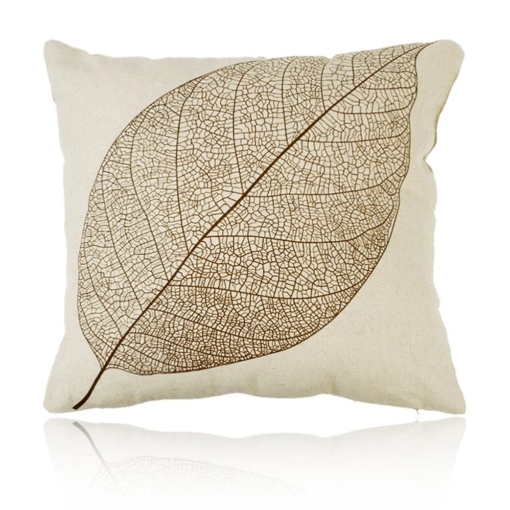 Leaf Decorative Cushion Cover Cotton Linen Sofa Throw Pillow Case