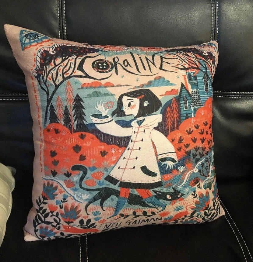 Coraline couch bed room pillow cover up decor pillow Neil Gaiman