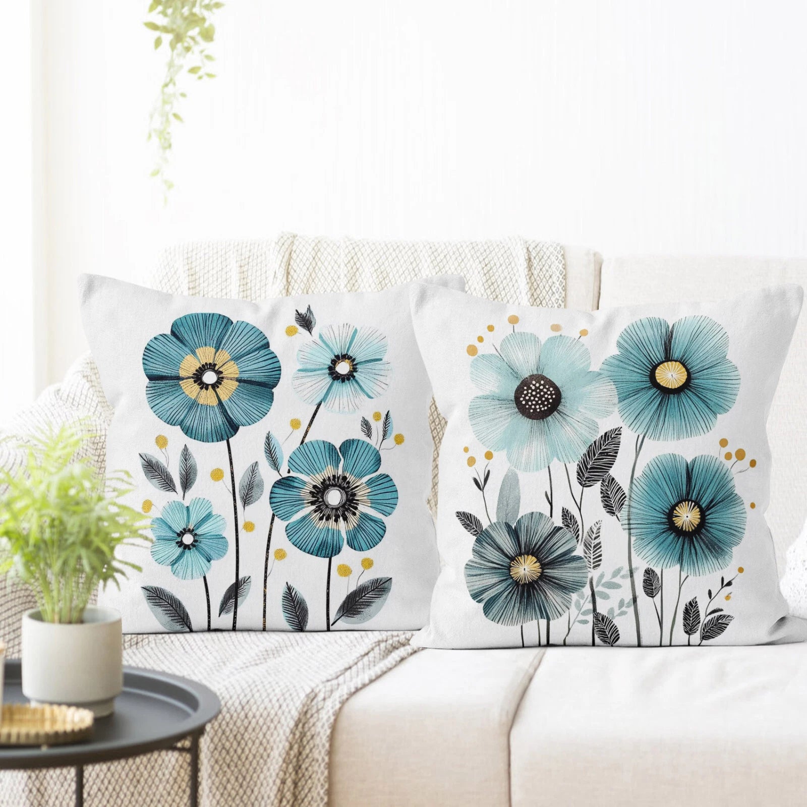 4pcs Spring Botanical Blue Floral Pillow Case Cushion Cover Sofa Home Decor