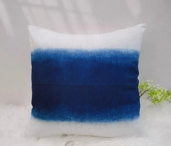 Indigo Shibori Pillowcase - Handmade Tie Dye Cotton Linen Cushion Cover, 18"