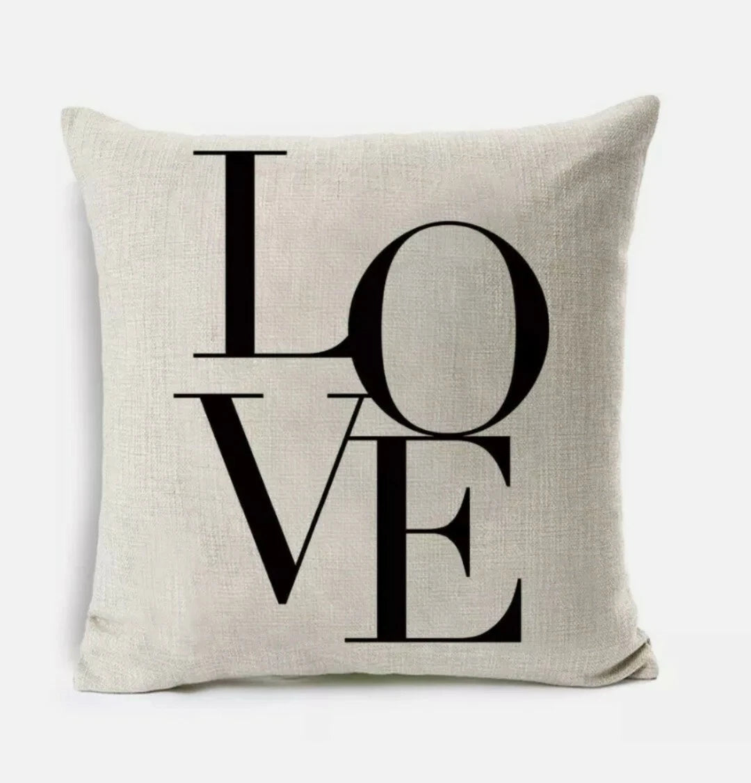 Cushion Cover Pillow Case LOVE Print for Sofa Seat Bed Home Decor Quality Linen