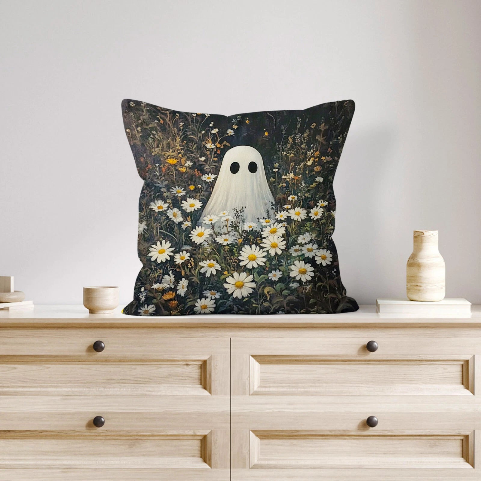4pcs Wildflower Spooky Halloween Ghost Pillow Case Cushion Cover Sofa Home Decor