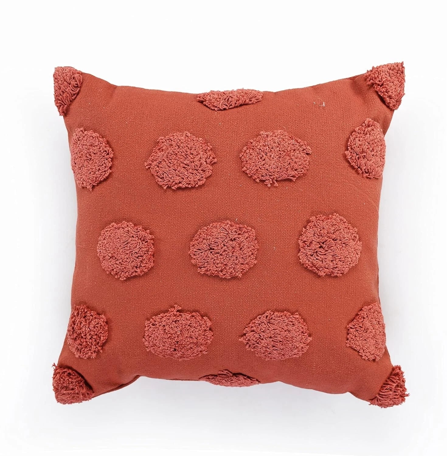 Tufted Dots Cotton Cushion Cover For Sofa, Living Room Or Bed 18x18 inch, Coral