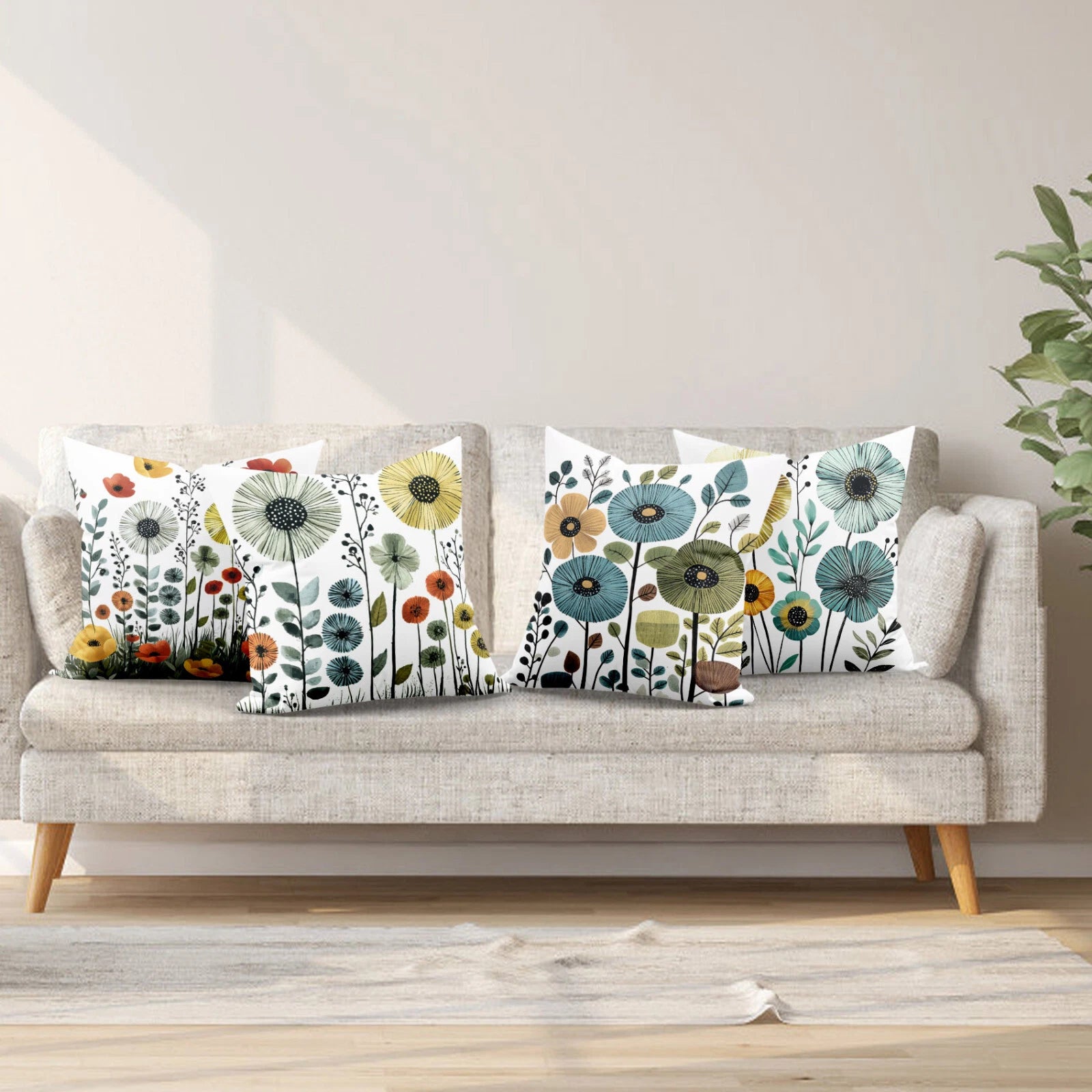 4pcs Vintage Botanical Colorful Floral Pillow Case Cushion Cover Sofa Home Decor