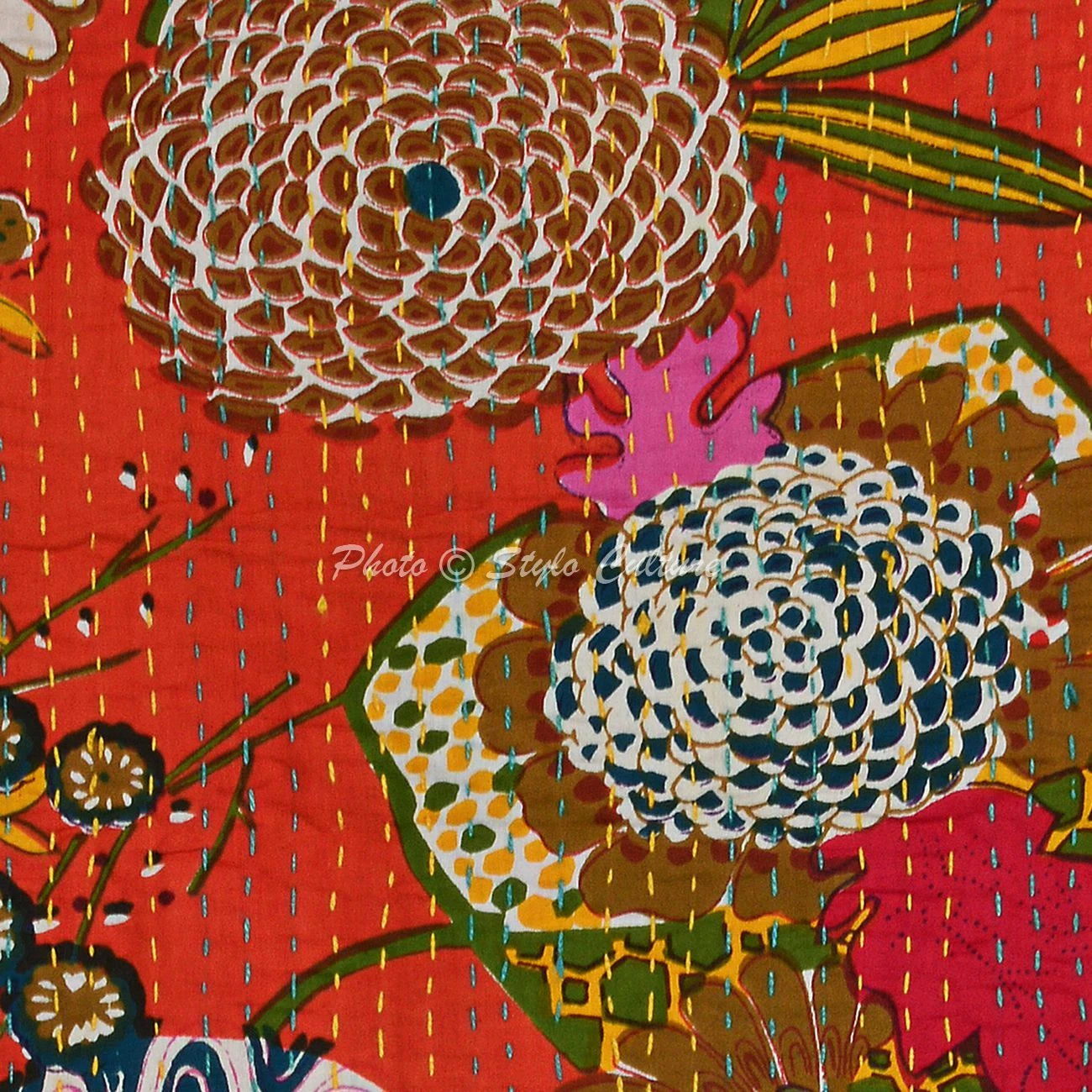 Handmade Kantha Sofa Cushion Cover Indian Kantha Pillow Case Decor 16" Throw