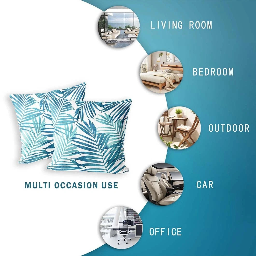 Blue Plant Leaf Decorative Throw Pillow Covers for Couch Bed Sofa Living Room...