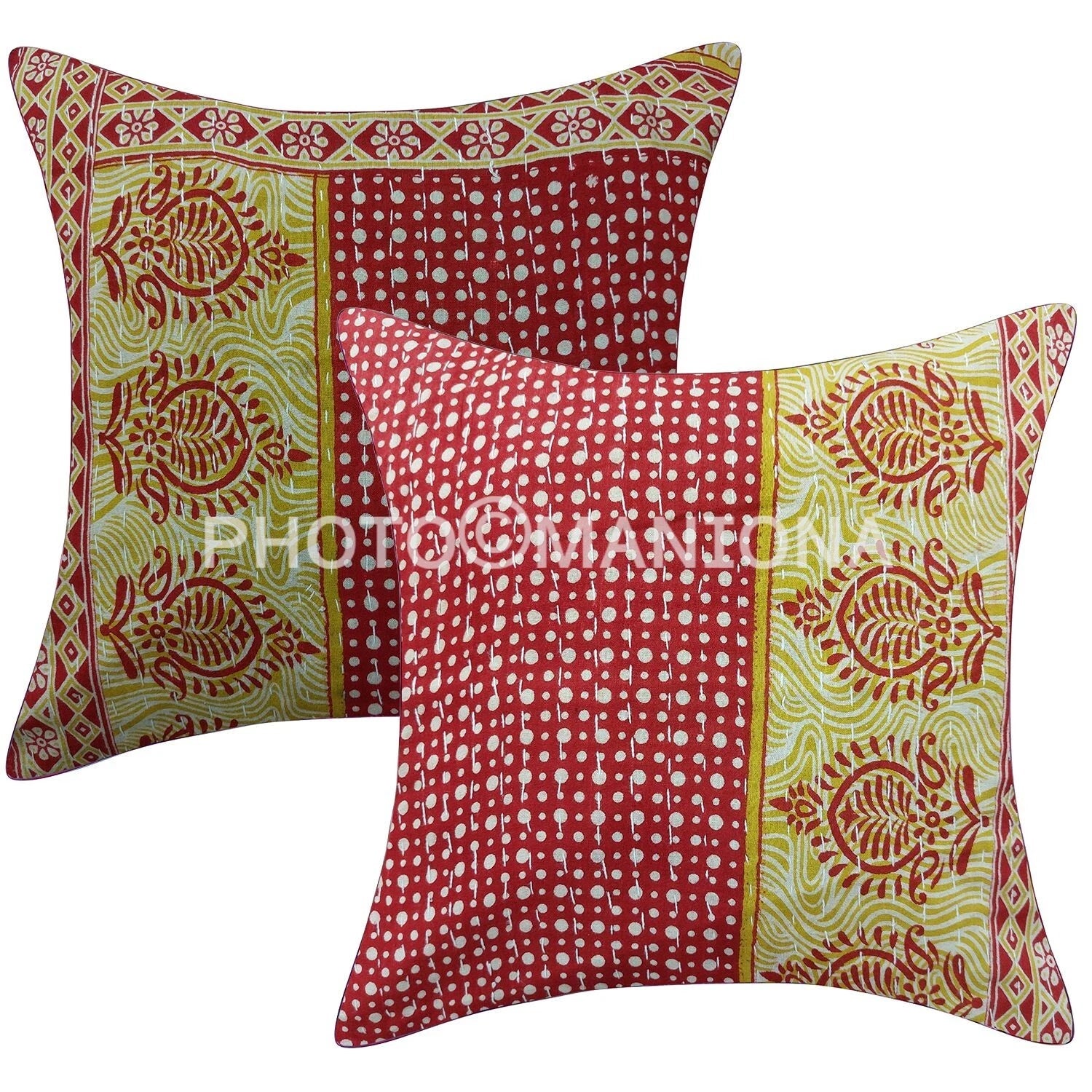 Indian quilted Throw Pillow Cover Handmade kantha Pillow Cover Case SOFA/Bed 2 p
