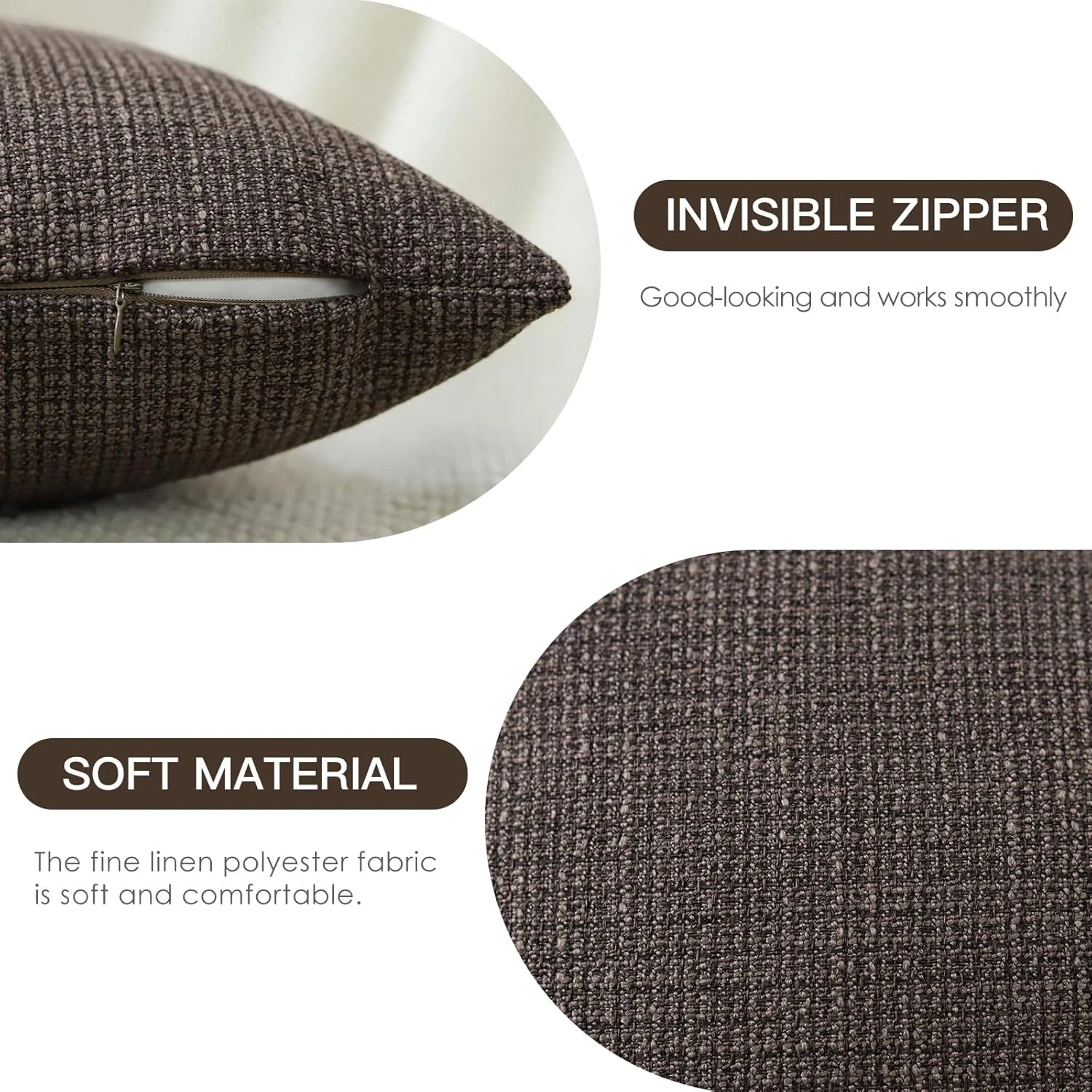 Pack of 2 Throw Pillow Covers 12X20 Inch Linen Dark Brown Pillowcases Farmhouse