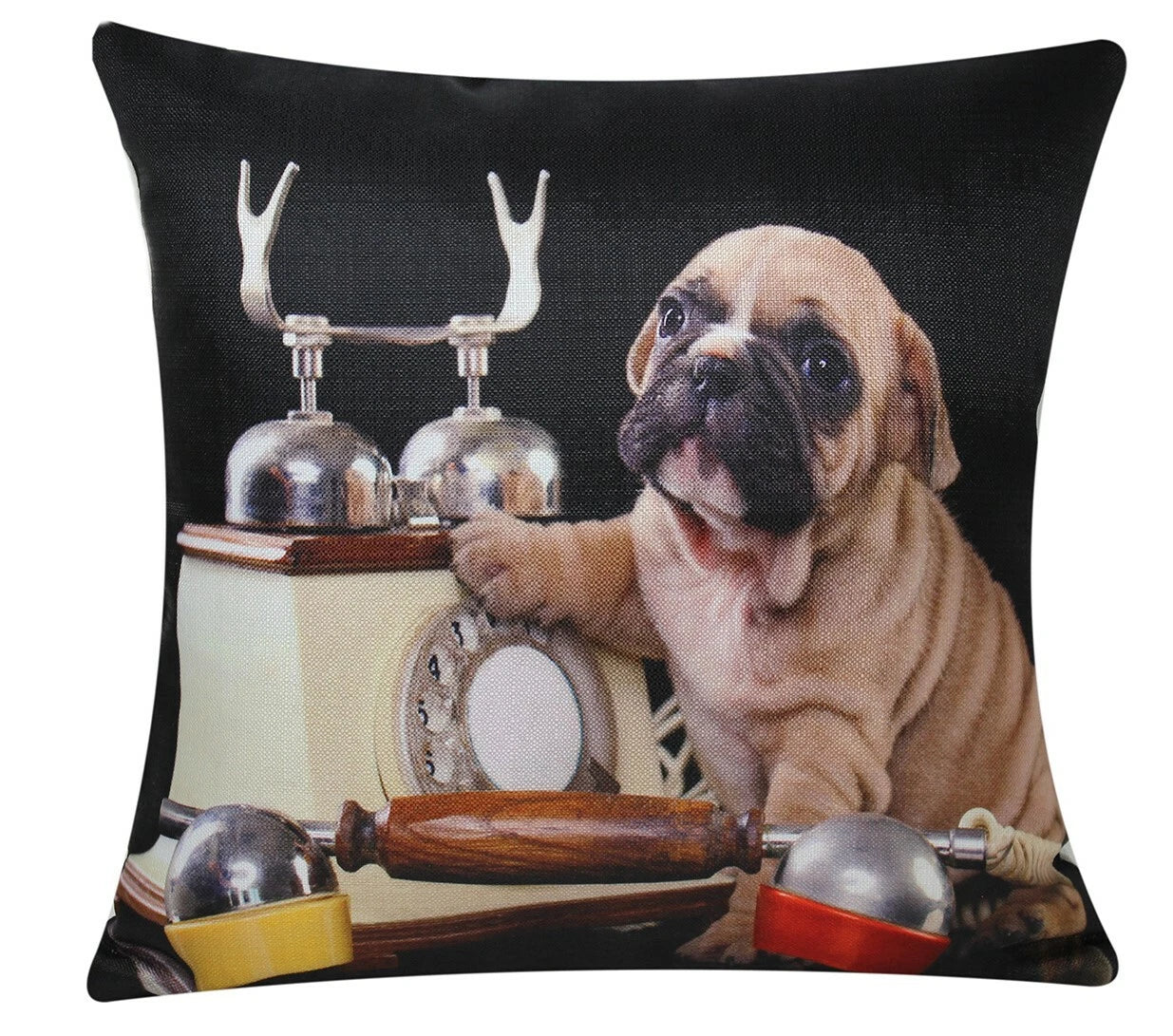 Pug Dog with Telephone Animal Print 17x17 Cushion Cover Pillowcase for Bed Couch