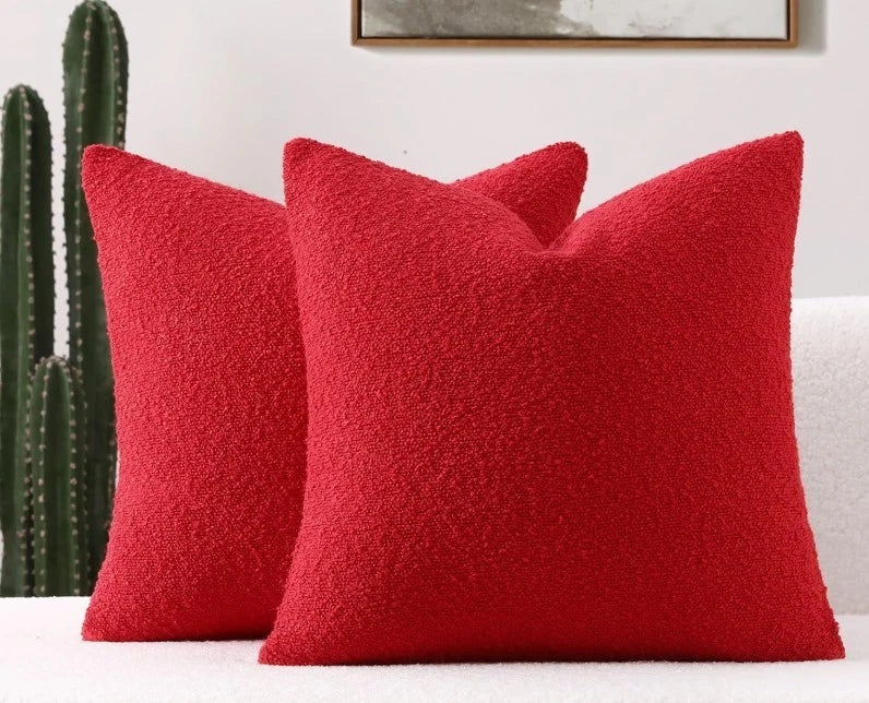 FUTEI Pack of 2 Red Decorative Throw Pillow Covers 20x20 Inch Soft Cozy Solid Bo