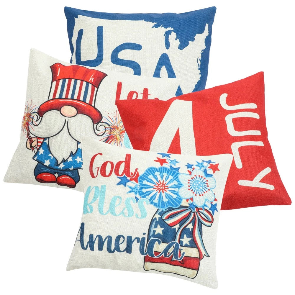 4 Pcs Decorative Pillow Cover Modern Cushion Independence Day Case Covers