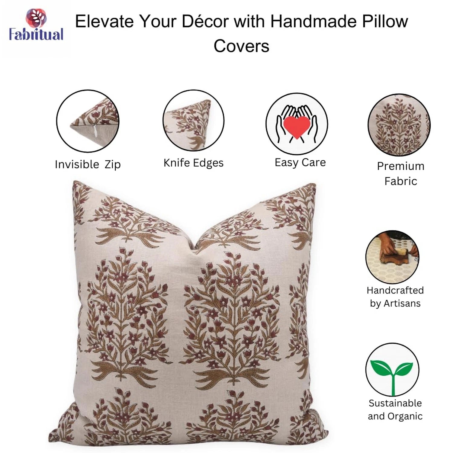 Handmade Pure Linen Fabric 24X24 Throw Zipper Pillowcase Cushion Cover for So...