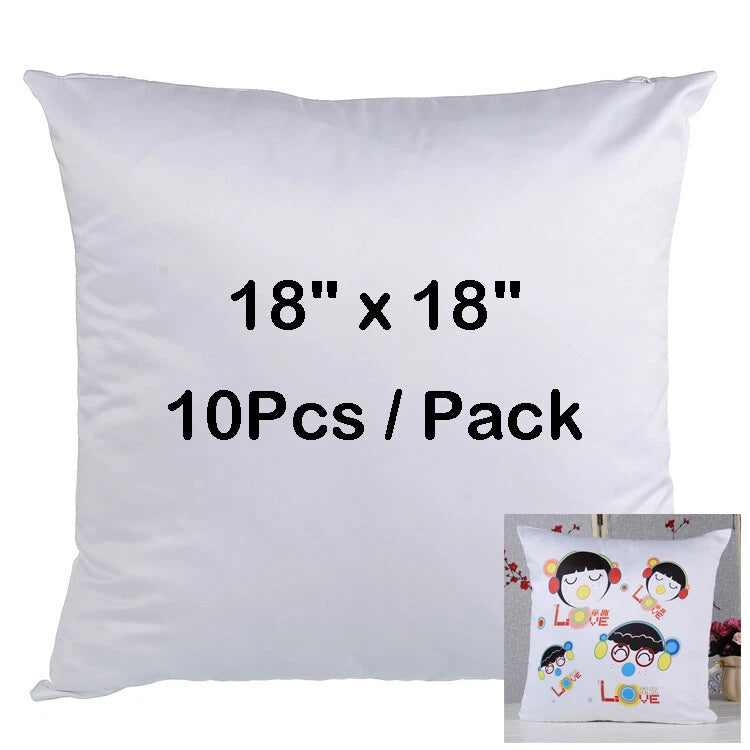 10Pcs 18" White Sublimation Blank Pillow Case Cushion Cover Car Home Sofa Decor