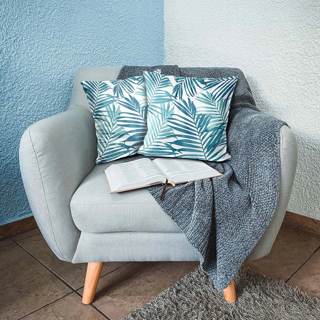 Blue Plant Leaf Decorative Throw Pillow Covers for Couch Bed Sofa Living Room...